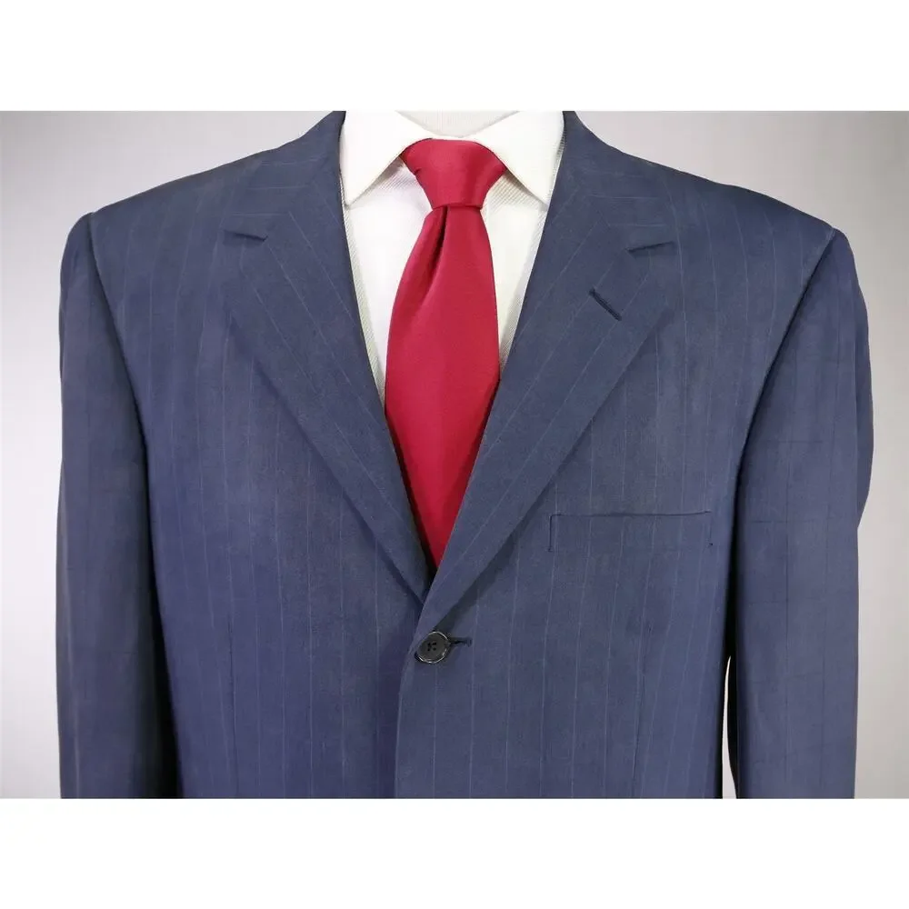 Gianni Versace Mens Vintage 90's Navy Blue Striped 100% Silk Suit 40R